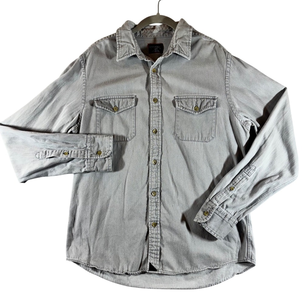 UNTUCKit Mens Large Slim Fit Gray Cotton Twill Long Sleeve Button Down Shirt